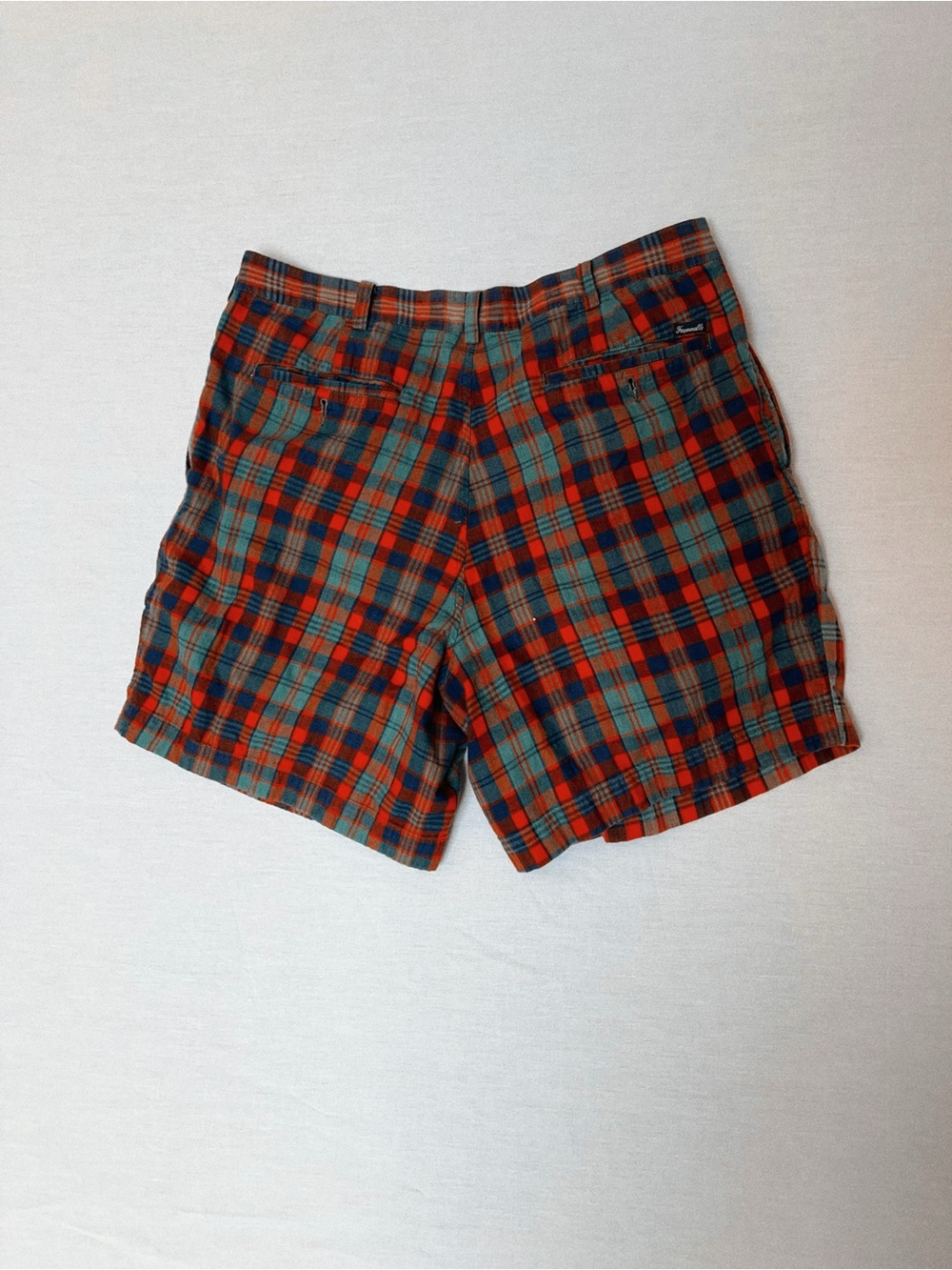 Faconnable Plaid Flat-Front Shorts in Red & Green
